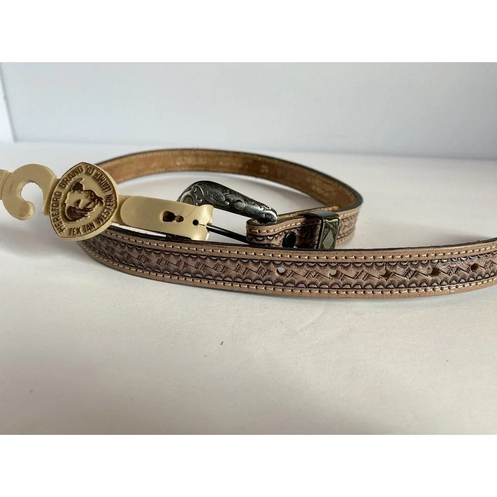 Hand Tooled Belt Size 24 Genuine Leather Rocky Creek By Tex Tan Vintage Made USA